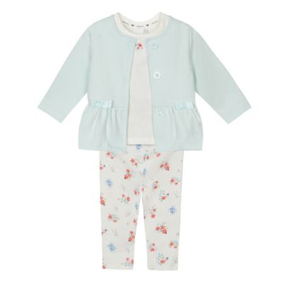 Baby girls' aqua quilted jacket, t-shirt and leggings set
